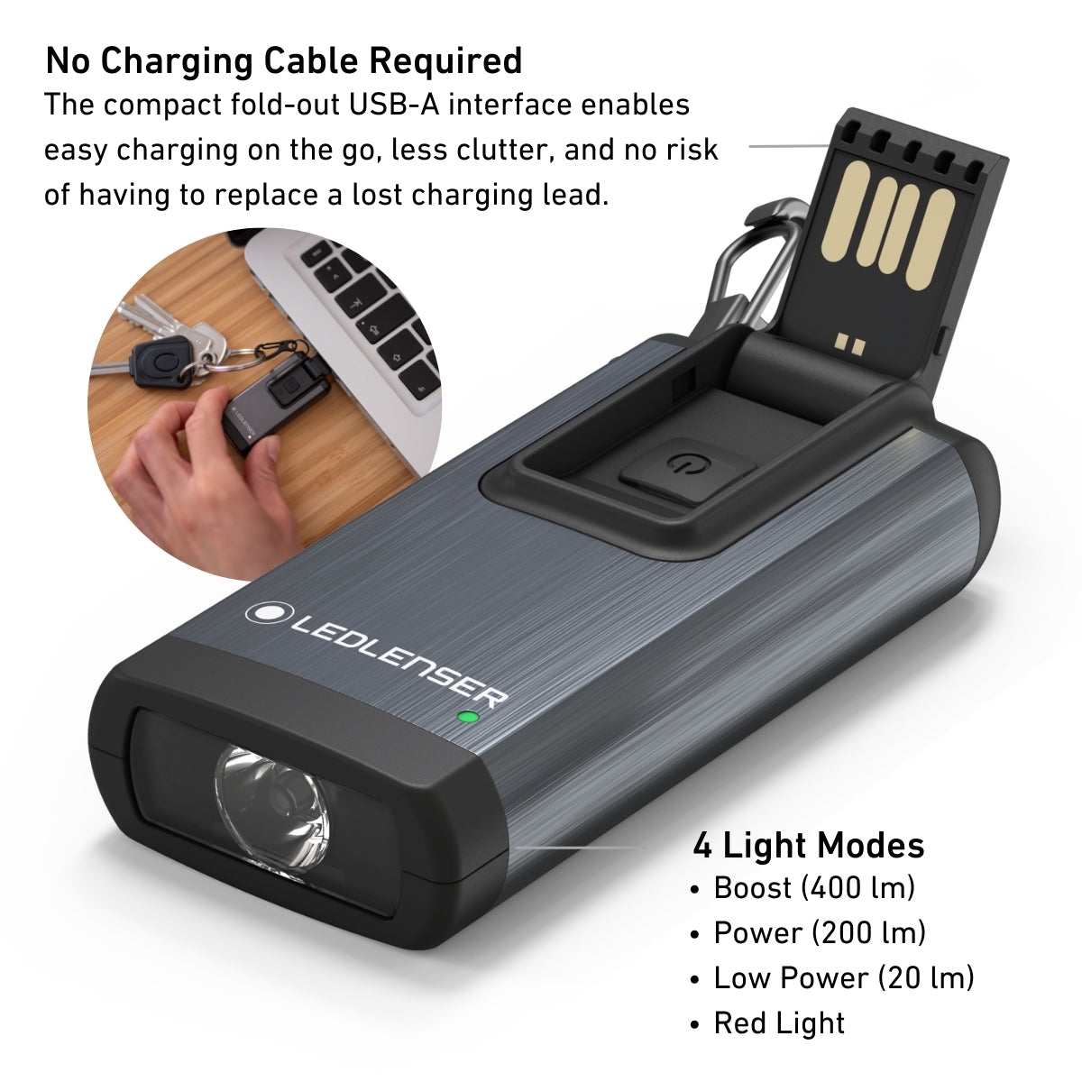 K6R Safety Rechargeable Keyring Torch, Grey