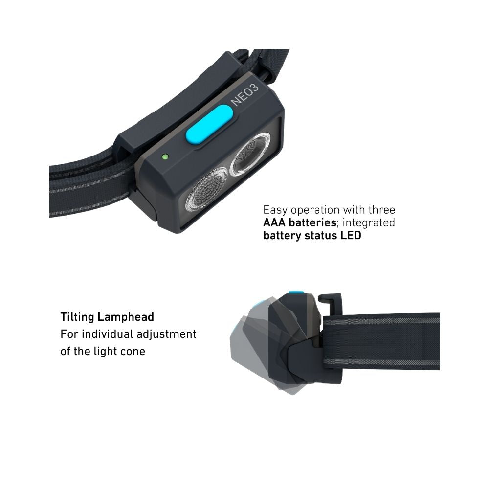 Ledlenser NEO3 - Lampada Frontale 400 Lumen Con Luce Posteriore Rossa - Leggera 97g - Per Sport E Movimento