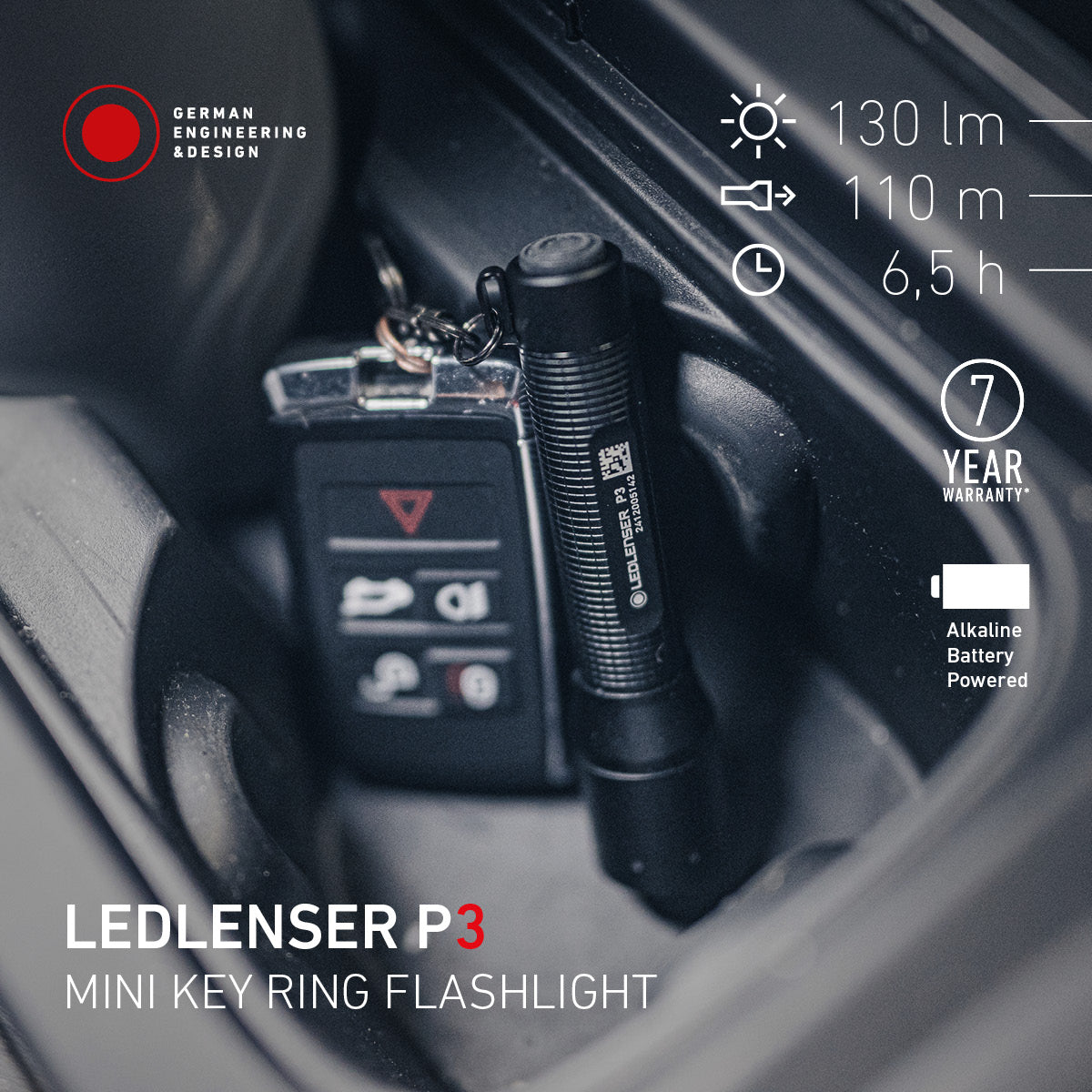 P3 Battery Operated Keyring Torch, 130 Lumens