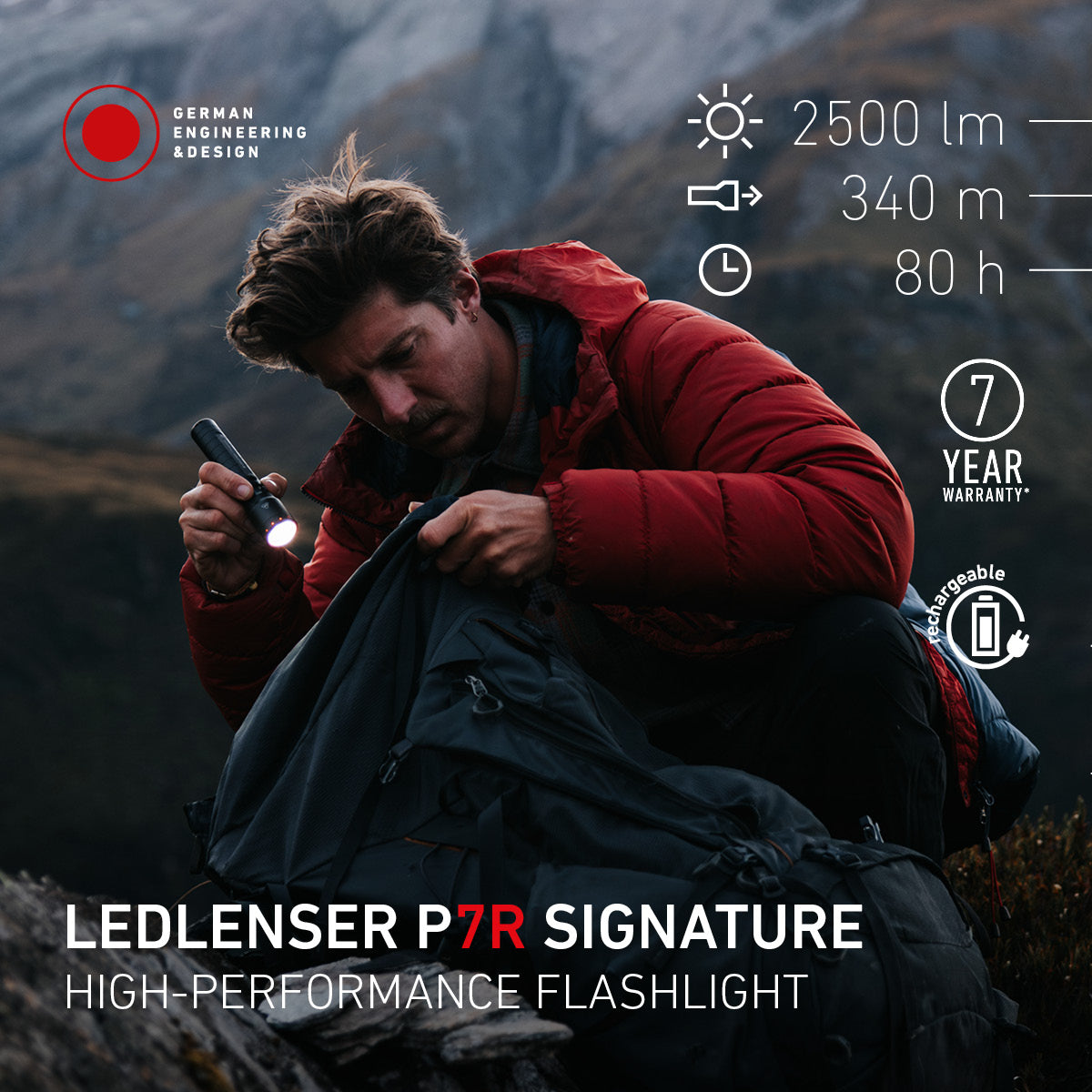 P7R Signature Rechargeable Torch, 2500 Lumens, Gift Box