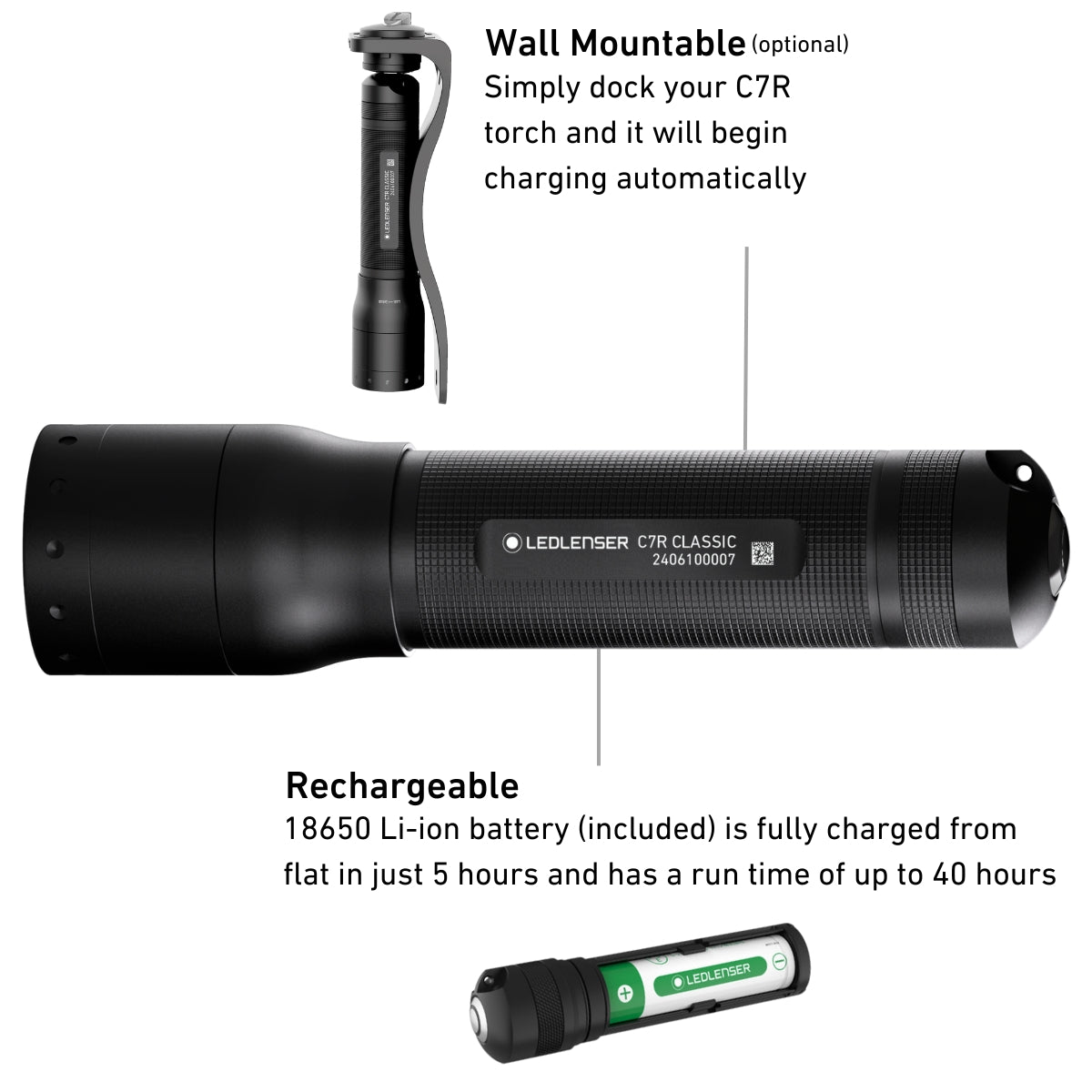 C7R Classic Rechargeable Torch, 1000 Lumens