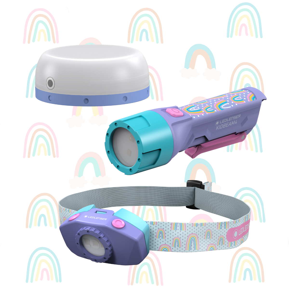Kids Head Torch Bundle, Purple Rainbows