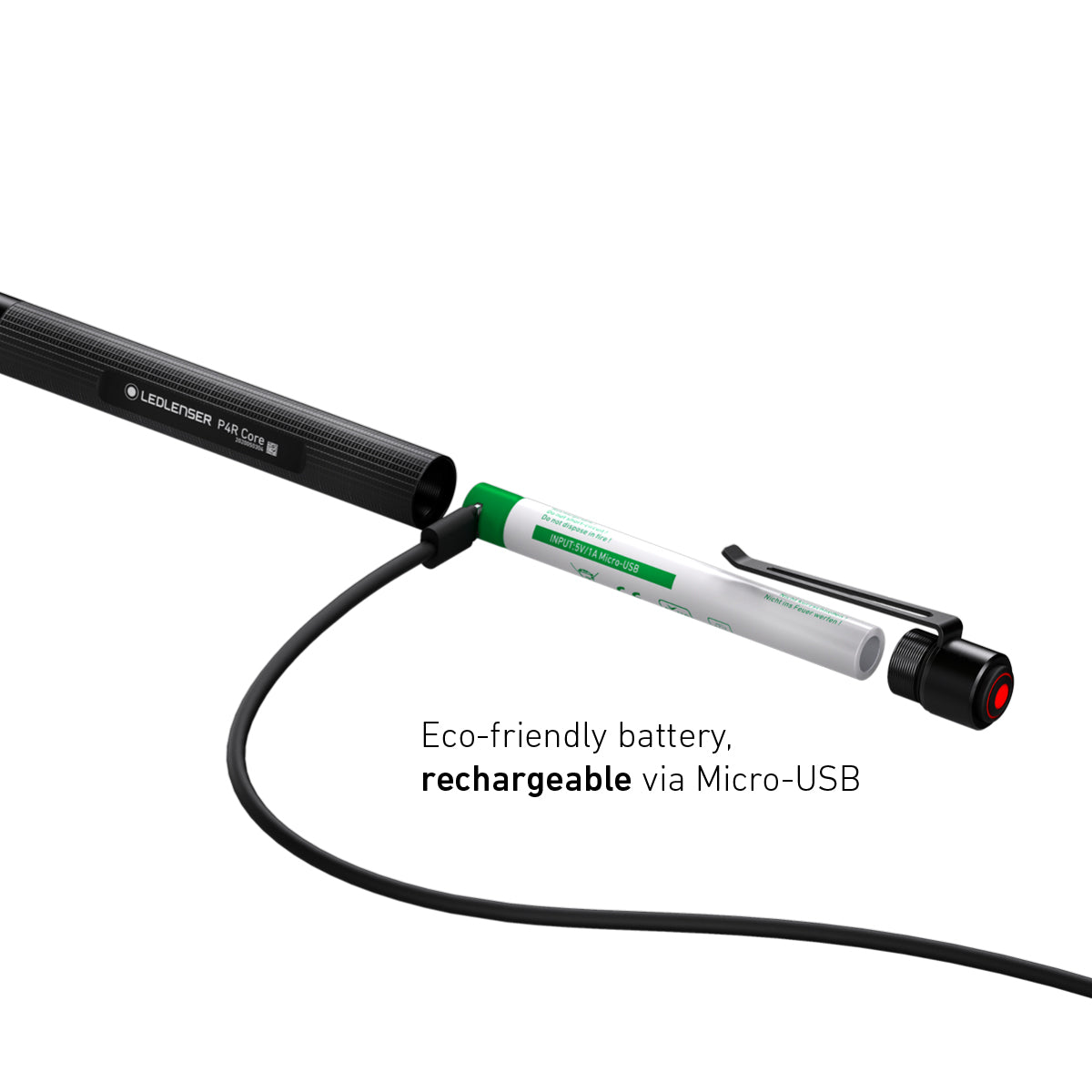 Eco-friendly rechargeable device with Micro-USB connection on a white background